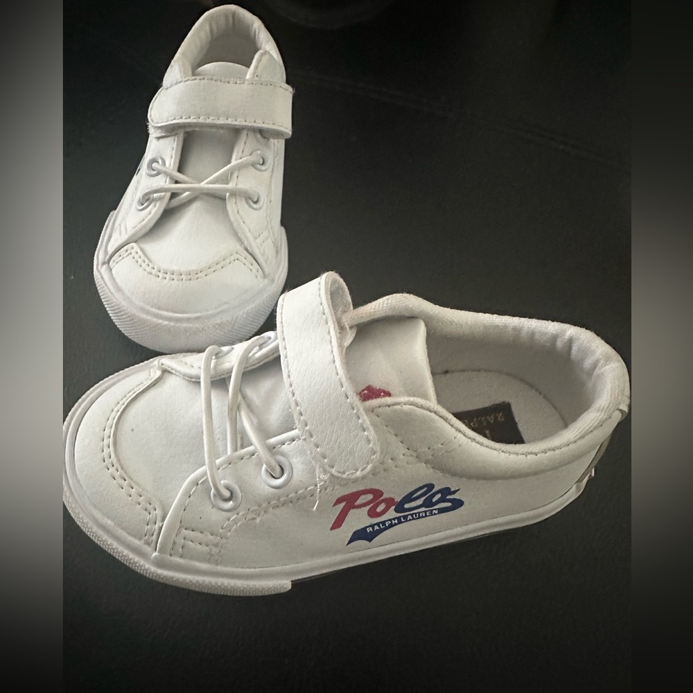 Ralph Lauren POLO Leather Velcro Sneakers in White Size 6 Toddler